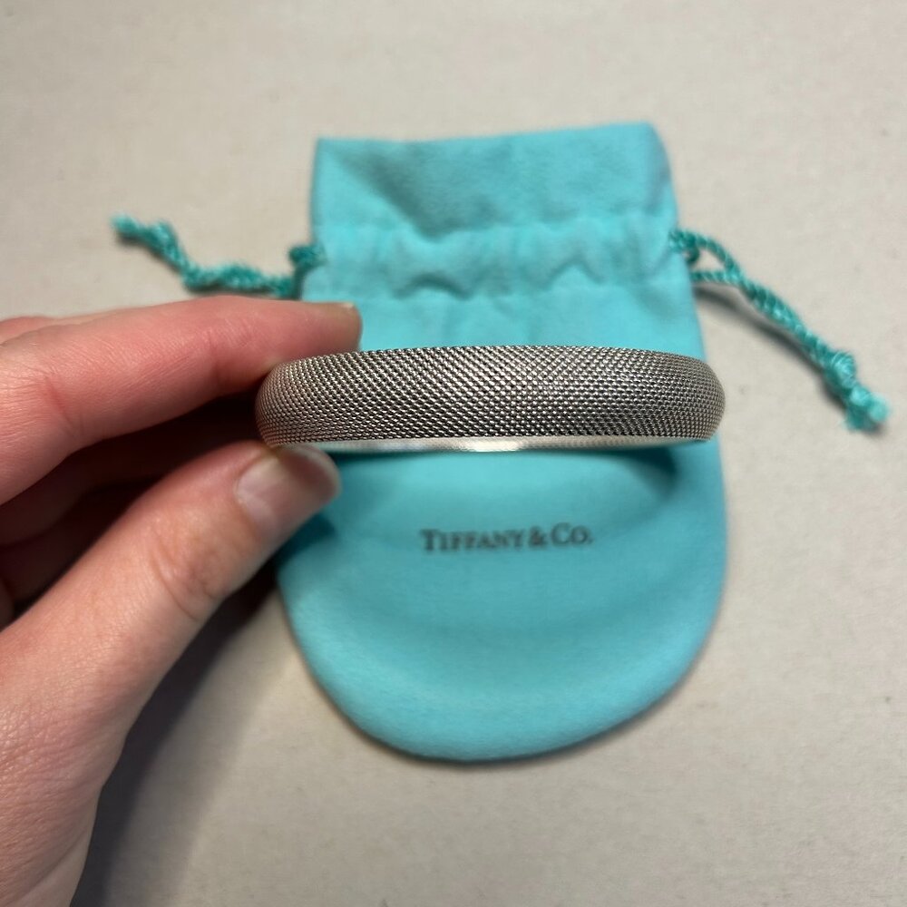 Tiffany & Co. sterling silver firm mesh bangle bracelet Somerset collection